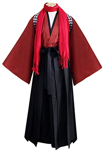Kimono unisex Kendo Hakama Aikido japonés tradicional samurái guerrero artes marciales uniforme pantalones traje, 01-rojo, Large