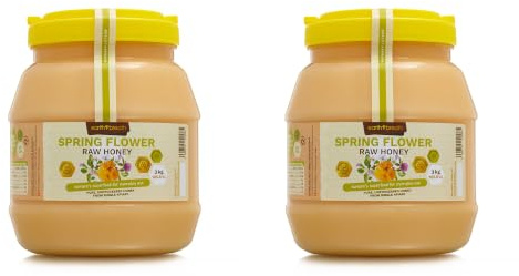 Earthbreath Spring Flower Raw Honey - 6kg (2x3kg) - Pure, Unprocessed, Unpasteurised, Unfiltered - Wildflower Honey From Single Apiary - Natural Sweetener for Cooking, Coffee, Tea, Drinks, Food