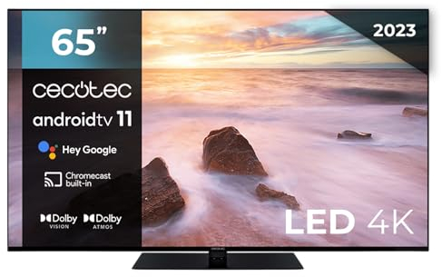 Cecotec Fernseher LED 65 Smart TV A2 Series ALU20065Z. 4K UHD, Android 11, Frameless, Zentralspeana, MEMC, Dolby Vision y Dolby Atmos, HDR10, 2 Lautsprecher de 10W, Modell 2023