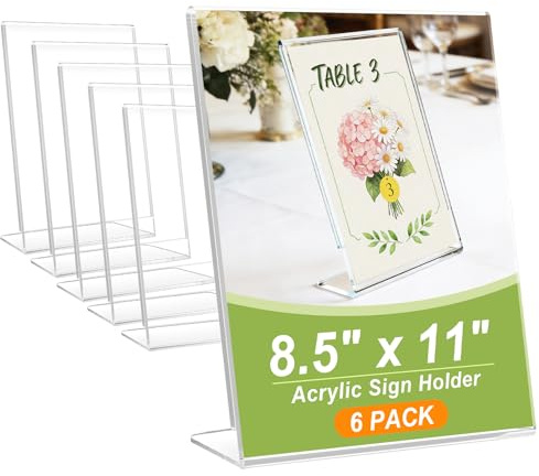 SVOPY 6 Pack Acrylic Sign Stand Holders, 8.5 x 11 Clear Plastic L Shape Table Paper Display Stand, Suit for Displaying Posters, Picture, Flyers, Menu