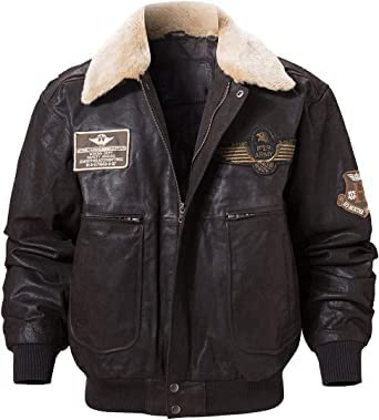 Jorde Calf Men's G1 Flying Aviator Pilot Multiple Patches Bomber Leather Jacket With Removable Fur Collar for men.