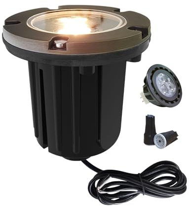 MALORY Low Voltage Landscape Lights, (φ125 mm) Brass Top Cover 12V Outdoor In Ground Lights, LED Well Lighting for Pathway, Driveway, Deck Step and Garden 1 Pack with MR16 Bulb (Flat Top)