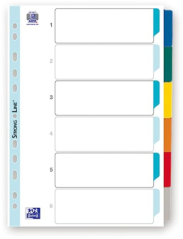 OXFORD Trennblätter, neutral, A4, 6 Positionen, Kartenstärke 170 g, Weiß, 20 Stück