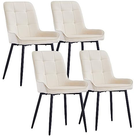CLIPOP Esszimmerstühle Set Küchenstuhl Polsterstuhl Wohnzimmerstuhl Sessel mit Rückenlehne, Sitzfläche aus Stoffbezug, Metallbeine (4er Set, Samt Beige)