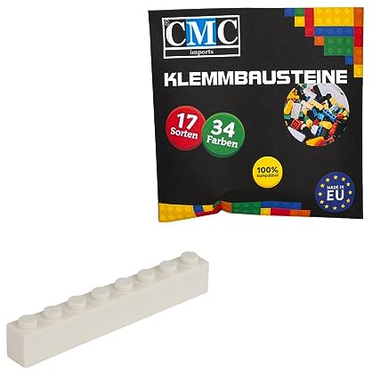 CMC imports 50 Klemmbausteine Bausteine Grundbausteine 1x8 Noppen Kompatibel 8 Noppen Bricks 34 vers. Farben (713 - Weiß)