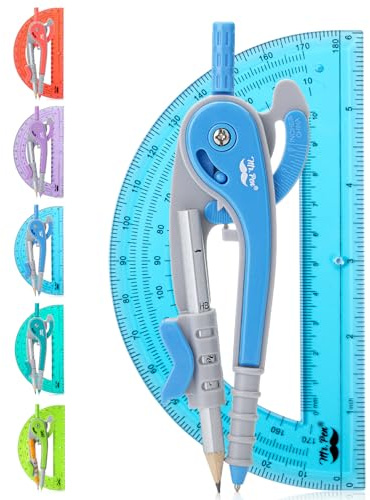 Mr. Pen- Geometry Compass and Protractor Set, 6 Inch Compass, 6 Inch Protractor, Drawing Tool for School, Clear Plastic, Easy Grip, Precision Design for Math, Art, Drafting, Architecture