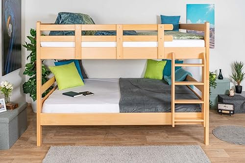 Etagenbett 160 x 190 cm für Erwachsene Easy Premium Line K24/n, Kopf- und Fußteil gerade, Buche Massivholz Natur lackiert, teilbar