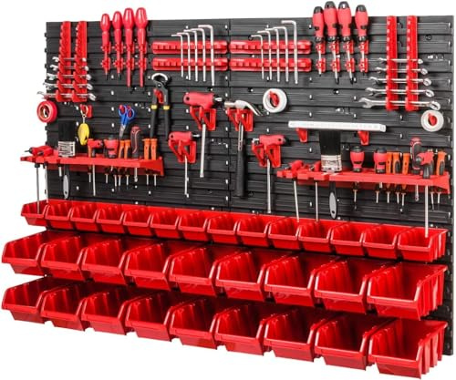 WALL MOUNTED TOOL PEG BOARD SET GARAGE STORAGE BINS WORKSHOP RACK SHED ORGANISER 50 MODELS VARIOUS SHAPES AND LAYOUTS SMALL MEDIUM LARGE (Model 8)