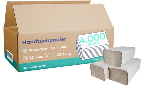 Inoverse Papierhandtücher 4000 Blatt 25x23 cm, Handtuchpapier, Handpapier | Grau ZZ-Falz, Papiertücher für Spender, Falthandtücher, Einweghandtücher, weich und saugfähig, für Büro, Küche und Waschraum
