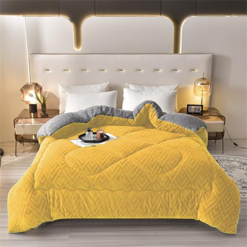 XHDZSW Bettdecke Baumwolle Winter - Winter Warmer Lamm Samtkern Kaschmir Quilt, Verdicken Sie Lamm Kaschmir Decke Winter Weiche Warme Bettdecke Bettwäsche (Gelb,150x200 cm (3 kg))