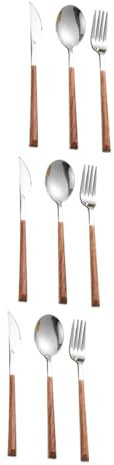 BESTonZON 9 Pièces Couverts De Table Fourchettes De Dîner Couverts à Salade Acier Inoxydable Manche Imitation Bois