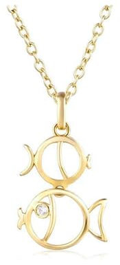 KnSam 9 Karat Gold 375 Frauen Halskette Geschenk Echter Schmuck, Sternbild Fische Anhänger Halskette mit Moissanit 18K Gold Statement Kette Modeschmuck 45cm