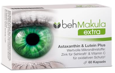 beh Makula extra Kapseln, 60 Stück | Astaxanthin hochdosiert, Lutein & Zeaxanthin, Augenvitamine C, E, B6, B12, Folsäure, Zink & Kupfer, für die Augengesundheit
