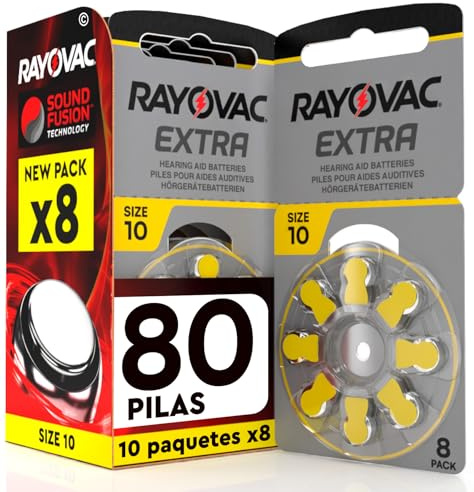 80 Rayovac Extra 10 Piles pour Appareils Auditifs Taille PR70 (Jaune) - 10 Plaquettes de 8 Piles