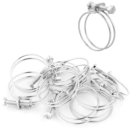 KCT 10 Pack - 50-55mm Double Wire Hose Pipe Clamps Universal Adjustable Metal Clips for Fuel/Air Line/Tube/Plumbing/Hosepipe