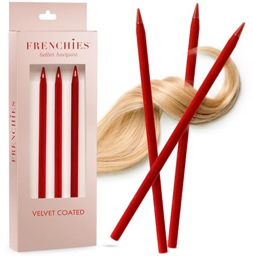 Frenchies French Twist Chinese Hair Sticks, Ultra Flocked Extra Soft Hair Chopsticks for Women, Girls, Teens, Buns, Dancers, Womens Wedding Accessories for Updo Hairstyles, Pack of 3, Red | Ultra Flocked Finish for Buns, Updos, Wedding Accessories, Dancers, Hair Extensions, Pack of 5