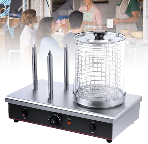 Cuiseur à vapeur électrique professionnel pour hot-dogs, machine à hot-dogs 2 en 1 et machine à réchauffer les petits pains, cuiseur à vapeur et réchauffeur de petits pains en acier inoxydable