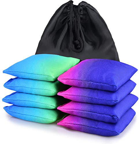 Iheqard Cornhole Bags Wetterbeständige Cornhole Bags mit Farbverlauf, Cornhole Bean Bags, modifizierte Größe, Cornhole Bags für Wurfspiel, inklusive Tragetasche, 8 Stück