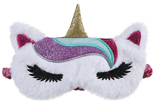 Schlafmaske Weiche Plüsch Schlafende Maske Augenmasken Netter Glitter Einhorn Augenabdeckung Plüsch Eyepatch Eye Cover Schlafen Augenbinde for Reisestütze Augenmaske Schlafmaske(Size:White)