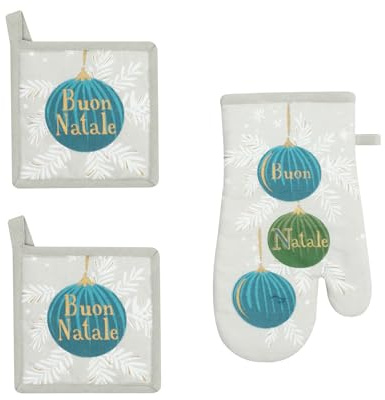 KASANOVA Set 2 presine e guantone natalizi palline ottanio blu