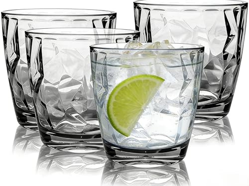 AstraLoom Vielseitiges 310 ml Campingglas-Set aus bruchsicherem Kunststoff, spülmaschinenfest, stapelbar, für Wasser, Saft und Wein, ideal für Familienessen, Partys und Picknicks (Grau transparent)