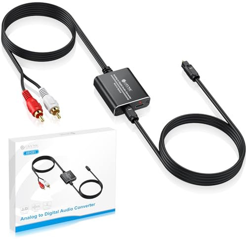 eSynic Upgraded RCA to Optical Spdif Converter Bulit in Cable Aluminum Analog to Digital Audio Converter with Optical Cable for Record Player & CD Player(Not Support Optical to RCA)