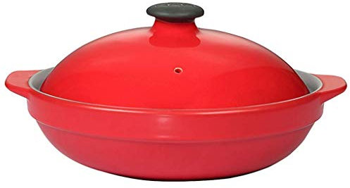LLMTYO Marmite en Terre Cuite Cocotte en céramique sur la cuisinière Marmite Plate avec revêtement antiadhésif et Couvercle Grande marmite Lente (D 2,4 L)