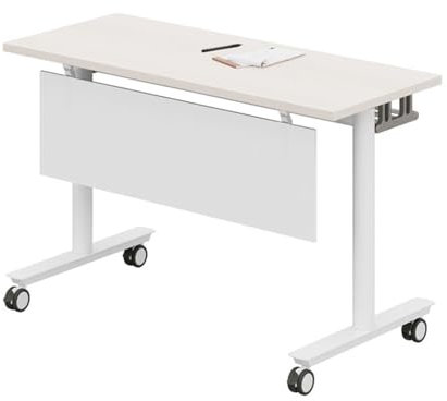 EAHKMETQ Moderner Konferenztisch mit leisen Rollen, Mobile Bürotische für Meetings und Seminare, 140 x 50 x 75 cm, Weiß und Orange