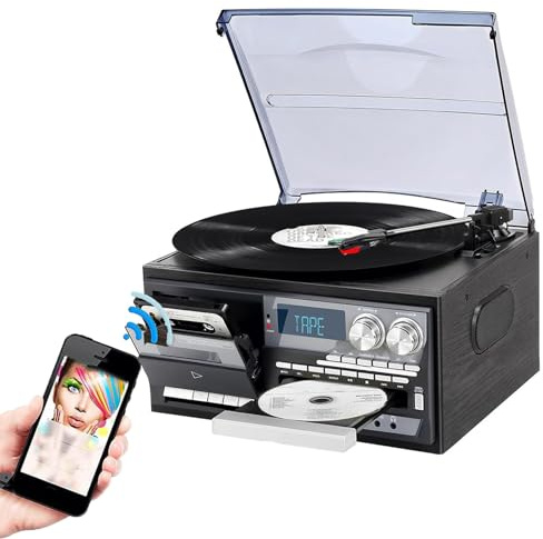 Tocadiscos 9 En 1, Tocadiscos Con Bluetooth, Tocadiscos Vintage De 3 Velocidades, Reproductor De CD, Radio Am/Fm, Tocadiscos Para El Hogar Para Discos De Vinilo