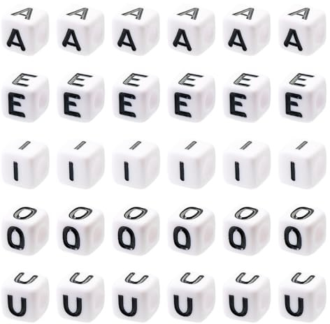 FASHEWELRY 300 Stück Vokal-Buchstaben Acryl europäische Perlen A E I O U Würfel Alphabet Perlen großes Loch Buchstaben lose Perlen für DIY Handwerk Freundschaftsarmbänder Schmuckherstellung