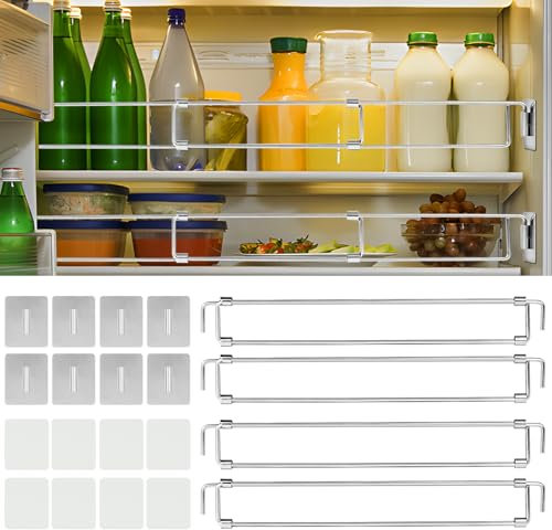 Gezen 4 Packs RV Refrigerator Bars, 12.4-22.5 Stainless Steel RV Fridge Tension Rods, RV Secure Adjustable Bars Travel Trailer Motorhome Camper Accessories, Prevent Spills and Mess