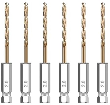 Wjelet 6 brocas piloto hexagonales con vástago de 2 mm, brocas de metal con perforación de 2 mm de diámetro, vástago hexagonal de 67 mm de longitud para madera, acero inoxidable, metal, plástico