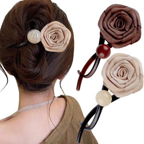 2pcs Elegante Perle Rosen Französische Haarspange Banana Clip Haarspangen Damen Blumen Haarklammer Groß Haarklammern Blume Haarnadeln Französisch Haarnadel French Hair Pin Claw Clip Flower Hair Clip