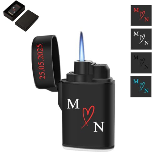 EKM Living Feuerzeug personalisiert mit Wunschname & Initialen - Wunschtext - Individuell - Sturmfeuerzeug mit UV-Druck - nachfüllbar - langlebig - Geschenk für Männer