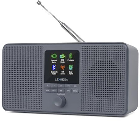 LEMEGA IR4S Stereo WIFI Internet Radio,Portable DAB/DAB+/FM Digital Radio,Spotify Connect,Bluetooth Speaker,Dual Alarms Clock,60 Presets,Headphone-Output,Batteries or Mains Powered -Charcoal