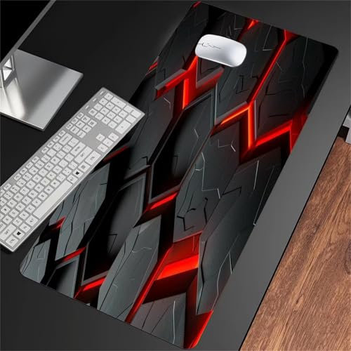 Alfombrilla de Ratón Grande 1200x600x3mm – Mouse Pad Gaming XXL - Mejorar la precisión y la Velocidad - Antideslizante Alfombrilla Escritorio - para Ratón y Teclado (Rojo Gris Geométrico)