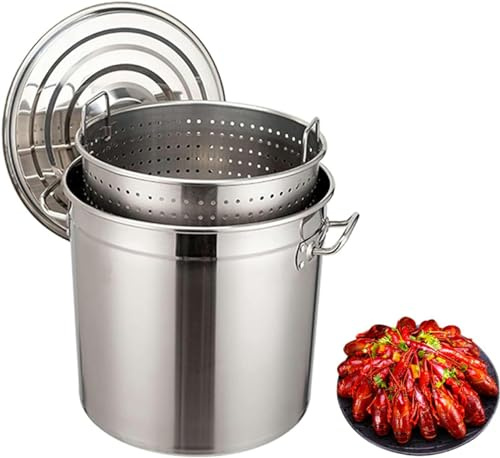 Marmite robuste – Grande marmite en acier inoxydable pour fruits de mer, écrevisses, crabes avec panier – 60 l, compatible avec divers poêles, passe au lave-vaisselle
