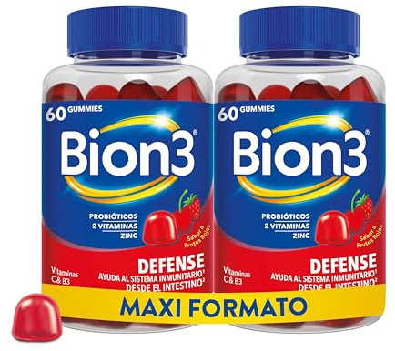 Bion3 Gummies Defense, Complemento Alimenticio Multivitamínico para Ayudar al Sistema Inmunitario¹ con Probióticos, Vitamina C, Vitamina B3 y Zinc, 60x2 gummies, para 1-2 meses de uso