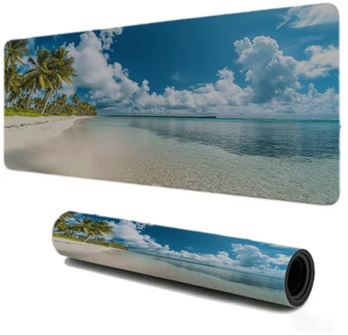 Alfombrilla Ratón Gaming Grande XXL 1000x500, Mejora la Velocidad y la Precisión, La playa Cielo Mouse Pad Antideslizante, Alfombrillas Raton de Oficina y Casa, Accesorio Gaming para Ratón Teclado 155