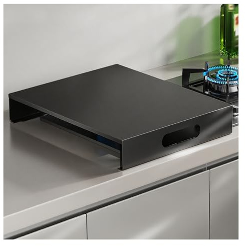 tapa encimera gas Placa protectora de acero al carbono para cocina de gas, cubierta semicerrada, estantería multifuncional para cocina de autocaravana(Black,35x40x7cm/13.8x15.7x2.8in)