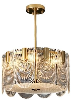 HYHDDM Plafoniera semi-incassata a 6 luci – Apparecchio in vetro cromato da 50 pollici – LED 3000K integrato for sala da pranzo, isola della cucina(Diameter 15.3 inch)