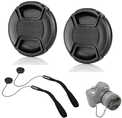58mm Camera Front Lens Cap Cover with Keeper, Snap-on Lens Protector Cover Anti-Loss for Canon EOS 2000D 4000D 850D 750D 250D w EF-S 18-55mm Kit Lens Fuji XF 18-55mm XC 16-50mm Lumix 12-60mm, 2 Pack