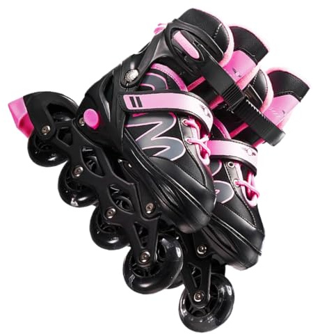 QUXVUIS Hommes Femmes Patins à Roues alignées réglables Respirant résistant à l'usure Enfants Patins roulettes Flash Chaussures de Patinage pour garçons, Rose/S