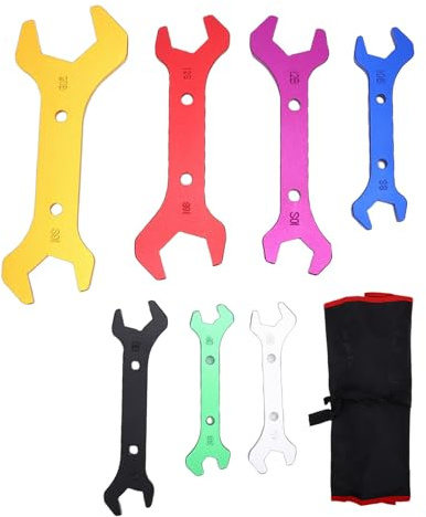 CHICIRIS Juego de Llaves AN con Extremo de Manguera Doble, AN3 a AN20, Anodizado, Juego de Herramientas de Llave Inglesa Multicolor de 7 Piezas para Accesorios de Manguera de Aluminio