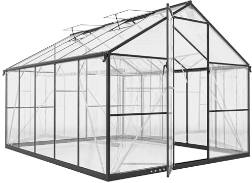 Outsunny Serre de Jardin en Polycarbonate avec Cadre en Alliage d'aluminium 7,5 m², Serre potagère avec gouttières, 2 fenêtres de Toit réglables, Porte battante, pour Plantes, Anti-UV, 304 x 247 x