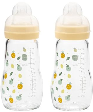 MAM Lot de 2 biberons en verre de 260 ml avec tétine en silicone SkinSoft, unisexe