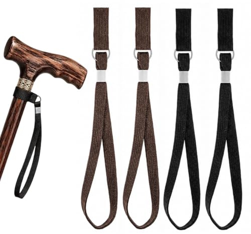 IEBTAWN 4 Muñequeras para Bastones de Caminar, Correas de Muñeca para Muletas y Andadores, Accesorios de Nylon y Acero Inoxidable de 27cm para Ancianos, Discapacitados y Senderismo (Negro, Marrón)