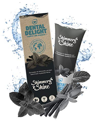 DENTAL DELIGHT Shimmery Shine Zahnpasta, Vegane Zahnpasta mit Geschmack, Zahncreme (Aktivkohle-Minze, 1er Pack)