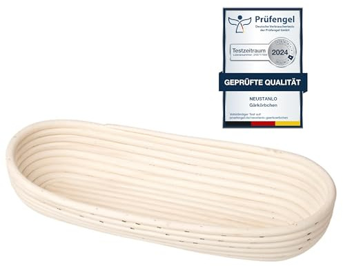 Neustanlo | Gärkörbchen oval 42 cm | für 1,0-1,5 kg Teig | für perfekt geformtes, handgemachtes Brot | naturbelassener Gärkorb zum Brotbacken, Baguette Korb