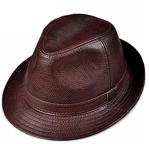 G&F Unisex Rindsleder Jazzmütze Herren Klassisch Leder Trilby-Hut Fedora Vintage-Stil (Color : Brown, Size : 58cm/22.8in)